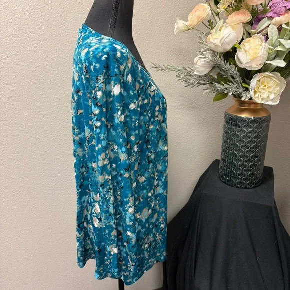 Dana Buchman Teal Abstract Ruched Side Scoop Neck Top XL - Picture 5 of 9